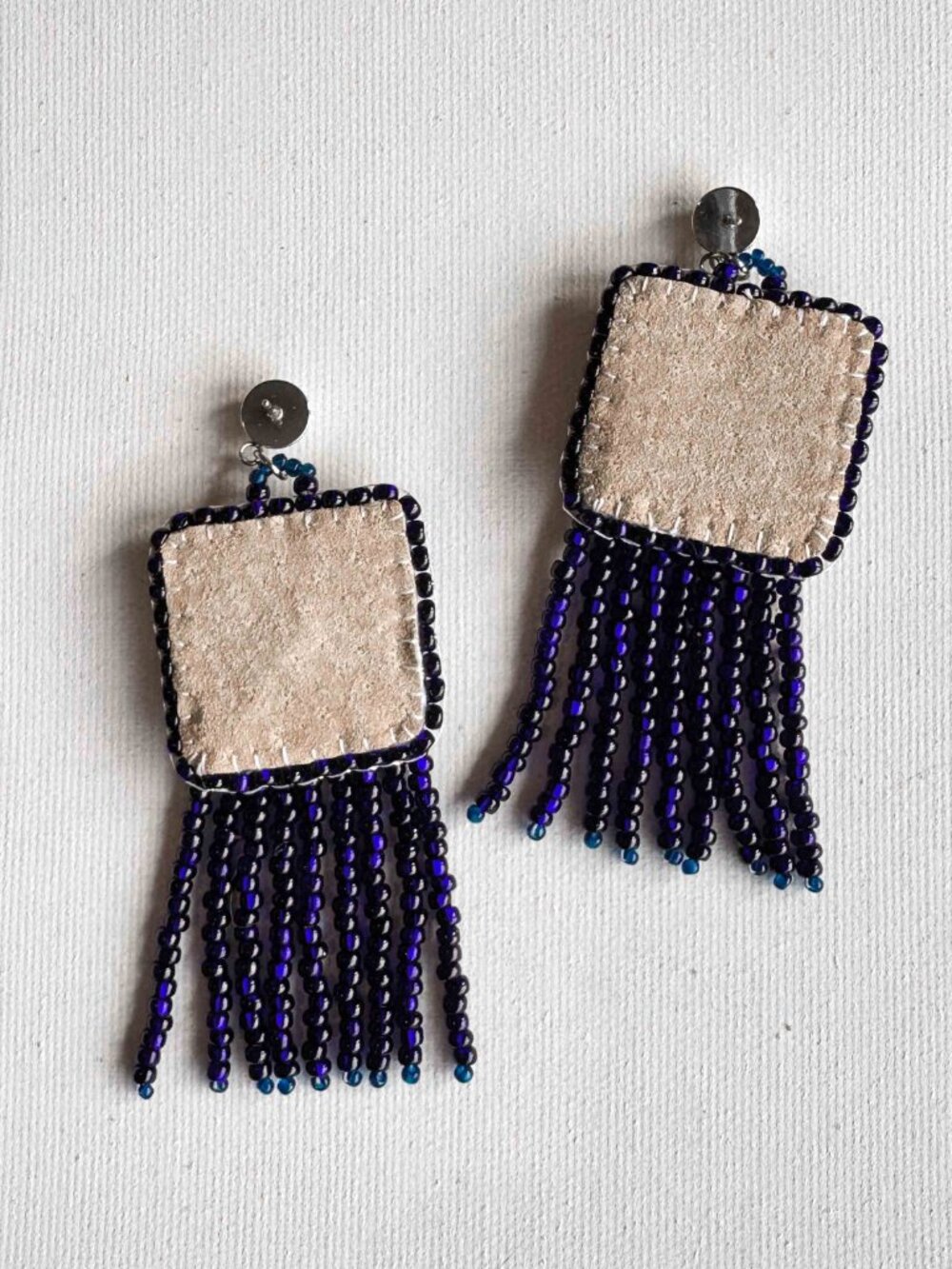 Handmade Blue Horse Ceramic Fringe Statement Earrings - Picture 5 of 10
